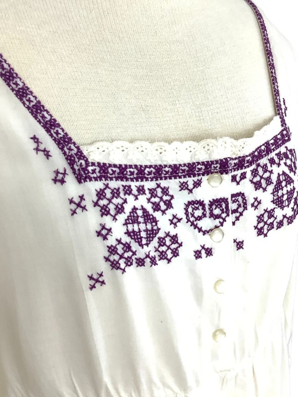 Unworn Cotton Tunic Boho Cross-Stitch Beige Denmark Top Size-XL